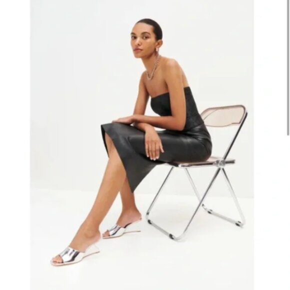 Reformation Enya Wedge Sandal Metallic Silver Leather Size 8 - Picture 3 of 11